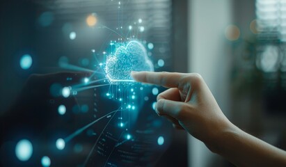 SaaS software as a service concept with hand pressing a button, cloud security, cloud server