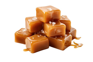 A Caramel Cascade: Sweet Delights on a Blank Canvas on Transparent PNG Background...
