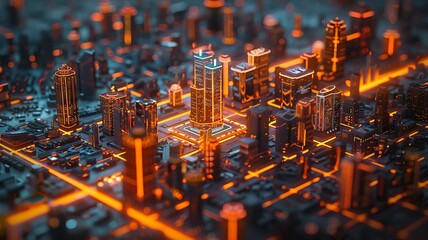 Pulse of a digital cityscape throbbing with lights and energy