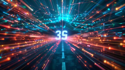 Obraz premium The Connected Cosmos, Lines and Light Depict Network Revolution