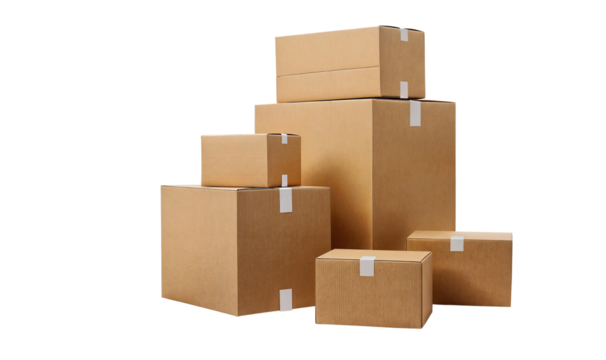 Empty open cardboard box warehouse mockup, png file of isolated cutout object on transparent background	

