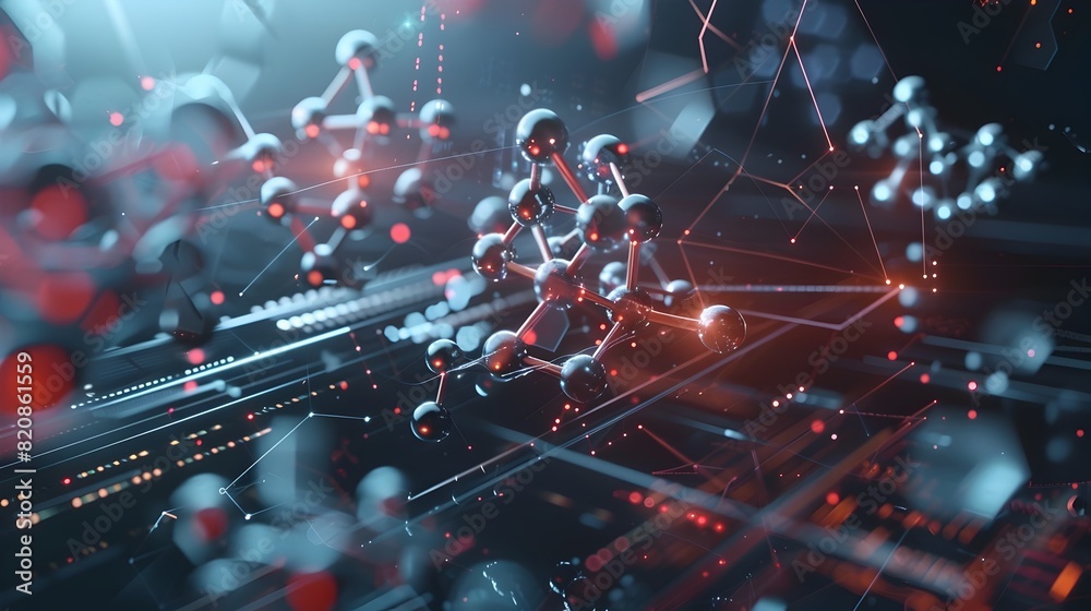 Poster molecular dynamics simulation a futuristic data visualization of atomic structures in a cinematic