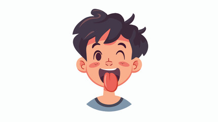 Happy kid face portrait. Funny boys avatar with tongu