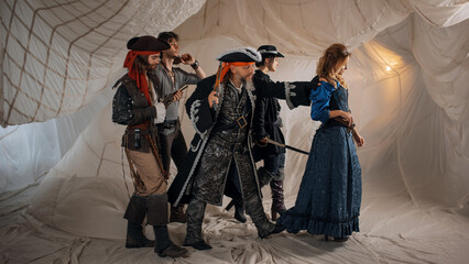 A merry band of pirates, a group photo in carnival costumes,