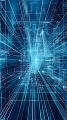 Obraz premium UltraHigh D Blueprint Intricate Nanotechnology Components and Pulsing Data Networks in a Minimalist