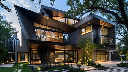 Fototapeta premium Architectural Marvel: Captivating Modern Residence with Sleek Design and Stunning Views. A Vision of Contemporary Living. Image ID: A_modern_house_with_u-24FEC
