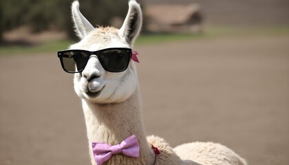 Obraz premium A Llama Wearing Sunglasses And A Bow Tie Upscaled