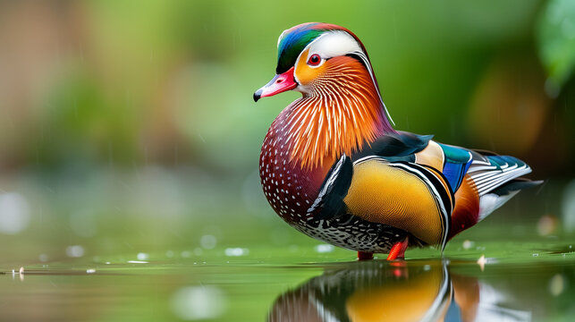 Colorful Mandarin Duck on Body of Water
