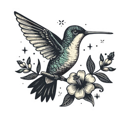 Hummingbirds hand drawn vintage vector