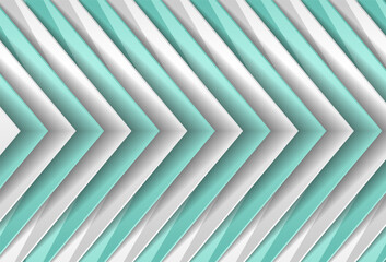 Green mint and grey tech paper arrows abstract background. Geometric vector design