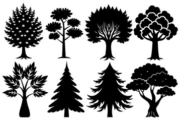 Forest tree silhouettes collection. Pine trees horizontal pattern panorama background. Vector illustration