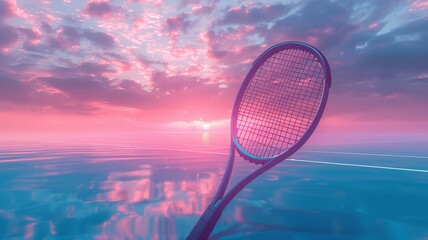Elegant tennis swing at dawn with soft pastel background