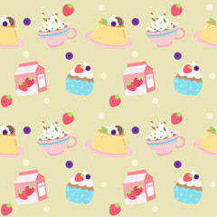 Cute kids seamless pattern party sweet and desserts illustration