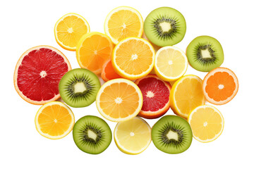 Fototapeta premium Citrus Symphony: Vibrant Orange and Green Slices Dance on White Canvas on Transparent PNG Background...