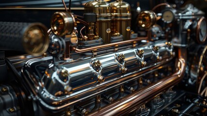 Vintage engine shines in bright mechanical glory