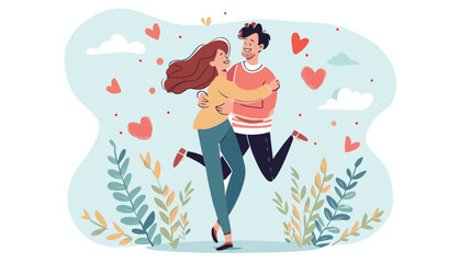 Happy romantic relationship flat vector illustration.
