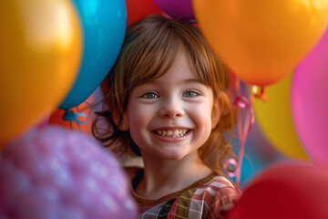 A child with a wide grin holding a colorful balloons, kids day wallpaper