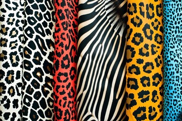 Textured background featuring animal skin patterns like zebra and leopard in bold colors.