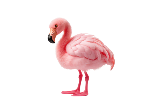Graceful Pink Flamingo Elegance on Transparent PNG Background...