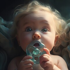 Portrait of a cute little baby girl with a pacifier