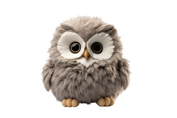 Fototapeta premium The Wise Guardian: A Gray Owl Stuffed Animal Perched on a White Canvas on Transparent PNG Background...