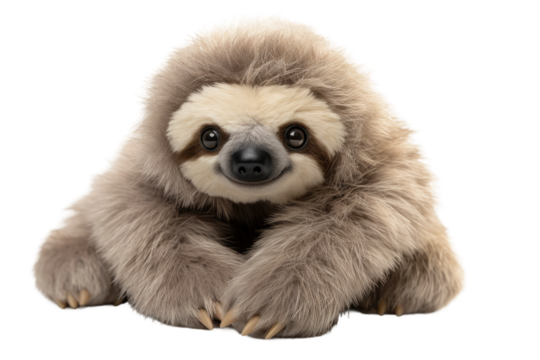 Ethereal Serenity: A Stuffed Sloths Tranquil Repose on Transparent PNG Background...