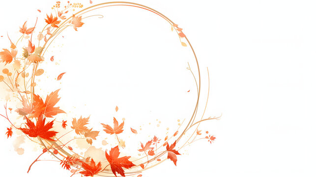 vector outline image of circle with a autumn leaves and flowers curving around the bottom right corner AI