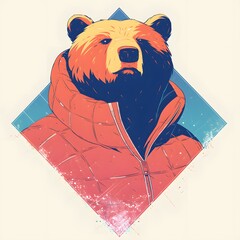 E-sport gamer style bear mascot in oversized jacket, vector logo illustration, on isolated background.