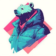 E-sport gamer style bear mascot in oversized jacket, vector logo illustration, on isolated background.