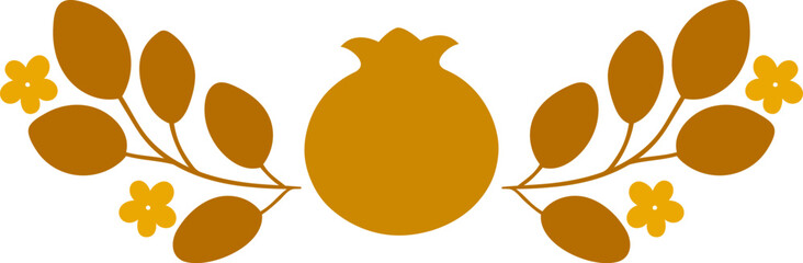 Decorative floral branches and pomegranate fruit clipart