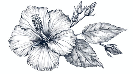 Hibiscus flower vintage botanical drawing detailed 