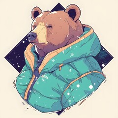 E-sport gamer style bear mascot in oversized jacket, vector logo illustration, on isolated background.