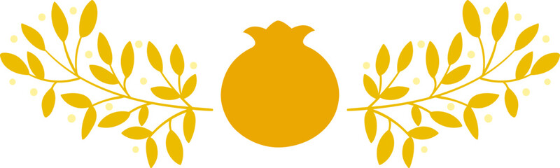 Golden pallete pomegranate floral decorative element