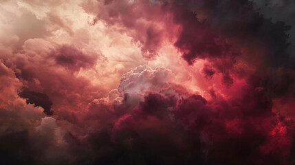 Fototapeta premium Background of Renaissance Dark Stormy Cloud Painting: Charcoal, Red, Ruby, Wine Red at Twilight in Chiaroscuro Style