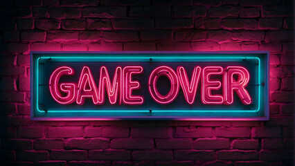 Pink neon sign against a brick wall with the words 'GAME OVER' glowing in the darkness