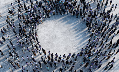 Group of people standing in circle, a meeting