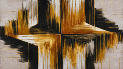 modern abstract gold and black wallpaper, oil painting texture	
