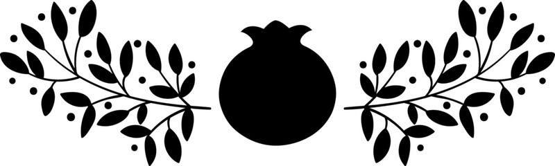 Pomegranat floral symmetric composition silhouette floral vector. Use on any background