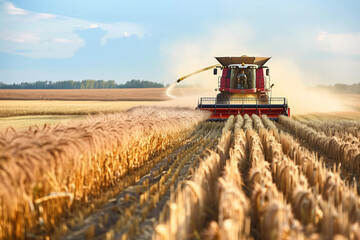 Fototapeta premium combine harvester is in a field of wheat