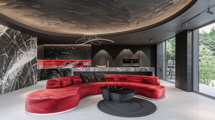 Living room design: a creative and innovative model blending modern aesthetics with functionality, redefining the heart of the home with stylish and practical elements.