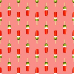 Bright seamless ice cream pattern on a pink background. Colorful background.