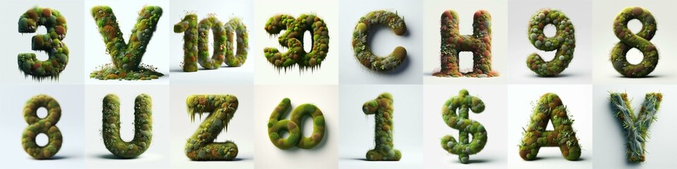 Fototapeta premium Blend Grass and Moss Lettering Typeface. AI generated illustration
