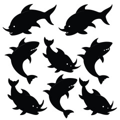 Set of Armored Catfish black Silhouette Vector on a white background