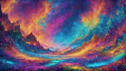 Fototapeta premium Cosmic Mountains: Fantasy Art of Nebulas and Starry Skies