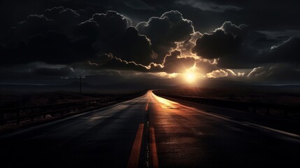 Long way in forest fogy dark night wallpaper