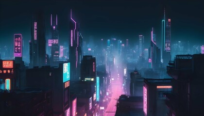 In A Cyberpunk City Gazing Into The Neon Lit Hor