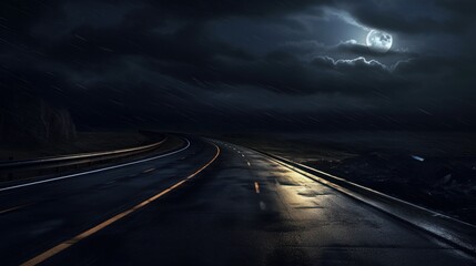 Empty asphalt  long way road towards dramatic dark cloudy sky