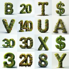 Blend Grass and Moss Lettering Typeface. AI generated illustration