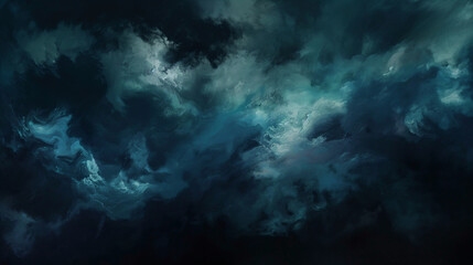 Obraz premium Background of Renaissance Dark Stormy Clouds: Brooding Cyan Teal Turquoise Nightfall Chiaroscuro