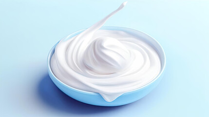 white cream in a blue bowl. white pasta in a plate on a blue background